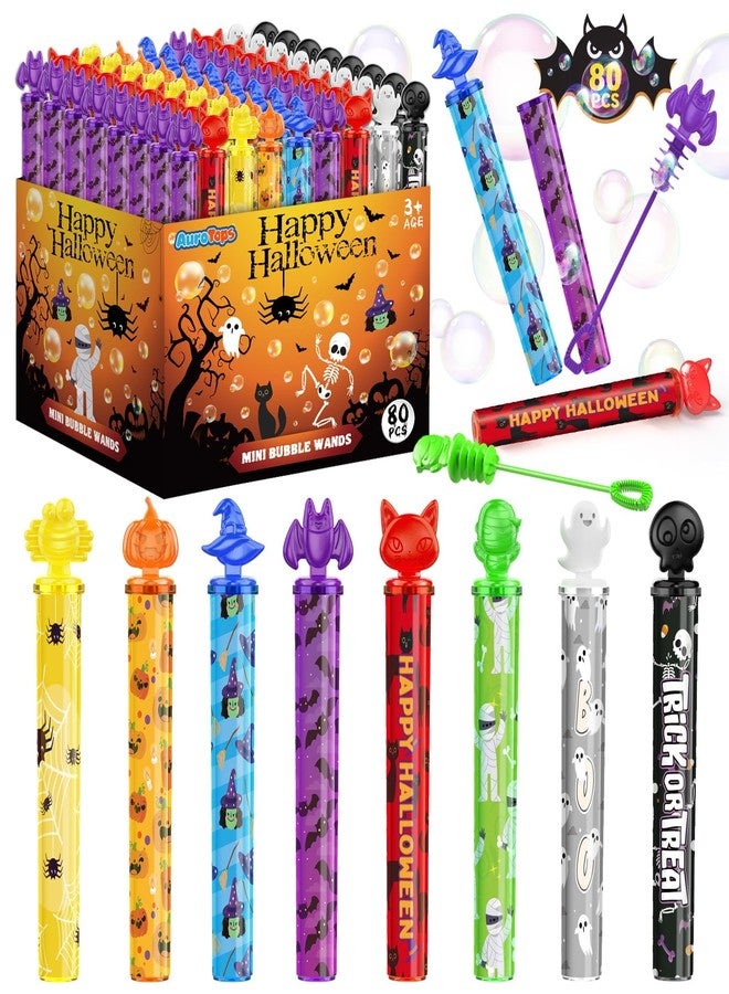 AuroTops 80PCS Halloween Mini Bubble Wands,Halloween Party Favors for Kids,Halloween-Themed Stickers Bubble Wands for Trick or Treat Toys Gifts for Kids Toys,Goodie Bag Stuffers - Image 1